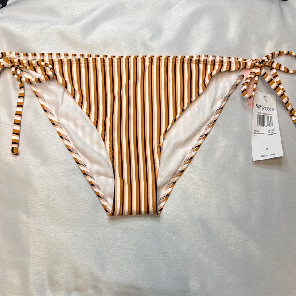 Roxy Orange and White Striped Bikini Bottom